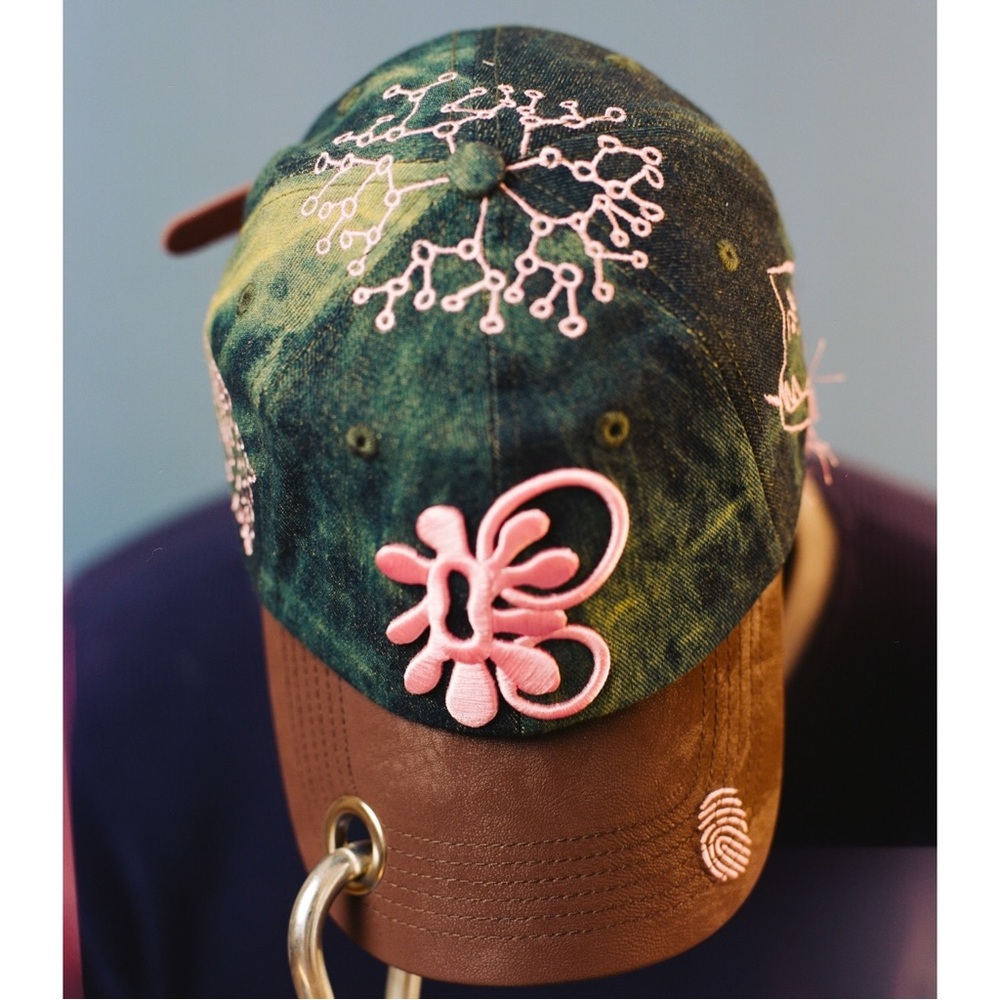 BrentMore Studio Cap - Green Brown Pink Embroidered Adjustable Hat Cap